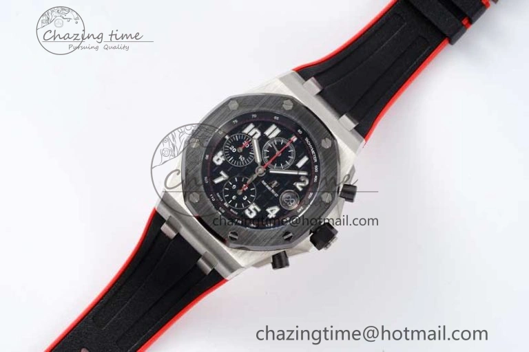 Royal Oak Offshore 42mm SS Black Ceramic Bezel APF 1:1 Best Edition Black Dial on Black Red Rubber Strap A Neat 4712