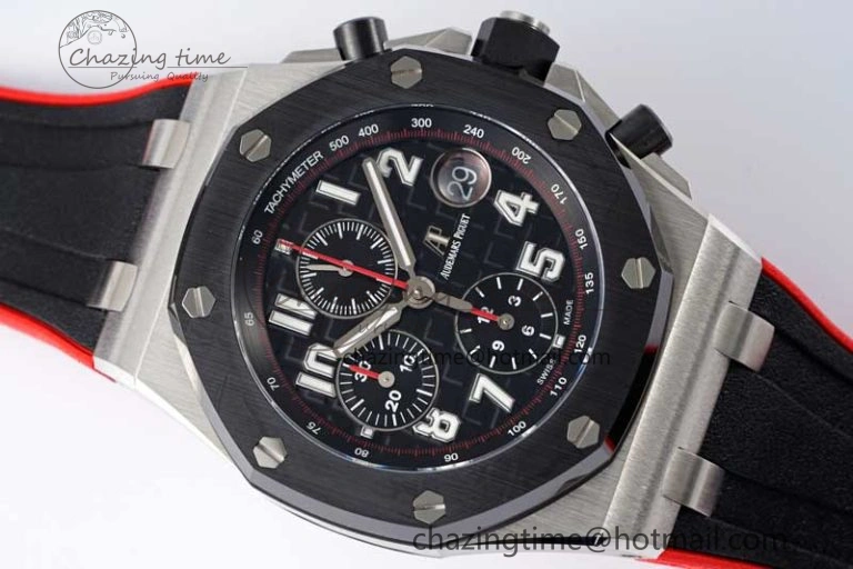 Royal Oak Offshore 42mm SS Black Ceramic Bezel APF 1:1 Best Edition Black Dial on Black Red Rubber Strap A Neat 4712