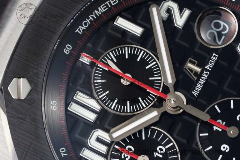 Royal Oak Offshore 42mm SS Black Ceramic Bezel APF 1:1 Best Edition Black Dial on Black Red Rubber Strap A Neat 4712