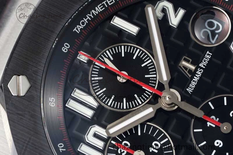 Royal Oak Offshore 42mm SS Black Ceramic Bezel APF 1:1 Best Edition Black Dial on Black Red Rubber Strap A Neat 4712