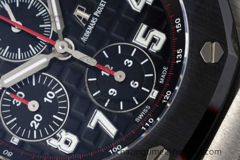 Royal Oak Offshore 42mm SS Black Ceramic Bezel APF 1:1 Best Edition Black Dial on Black Red Rubber Strap A Neat 4712