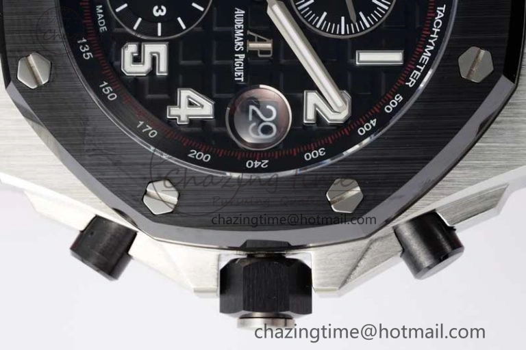 Royal Oak Offshore 42mm SS Black Ceramic Bezel APF 1:1 Best Edition Black Dial on Black Red Rubber Strap A Neat 4712