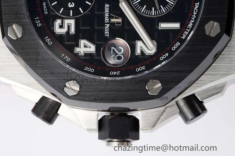 Royal Oak Offshore 42mm SS Black Ceramic Bezel APF 1:1 Best Edition Black Dial on Black Red Rubber Strap A Neat 4712