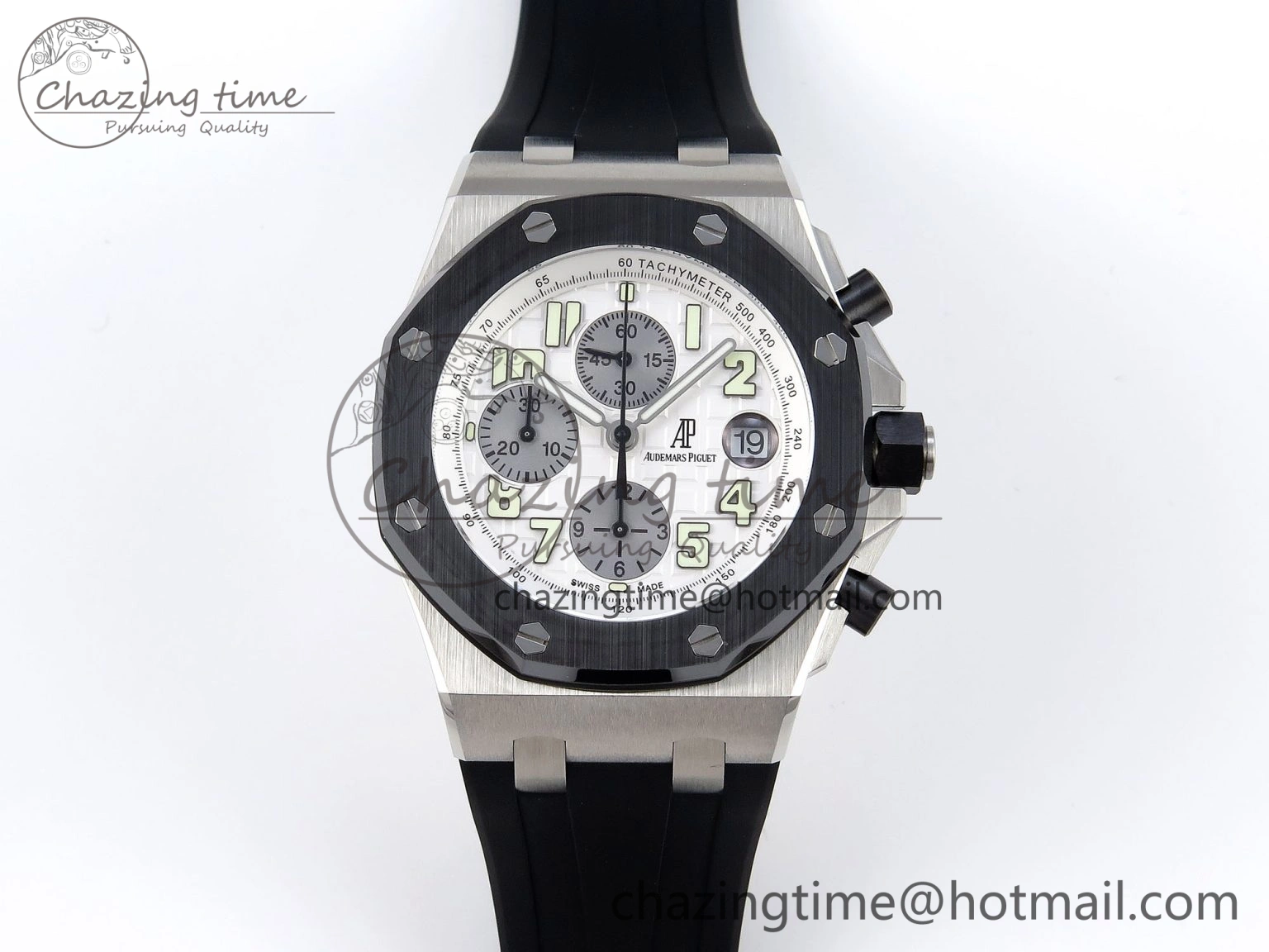 FlexibleFit Royal Oak Offshore 42mm SS Black Ceramic Bezel APF 1:1 Best Edition White Silver Dial on Black Rubber Strap A 4540