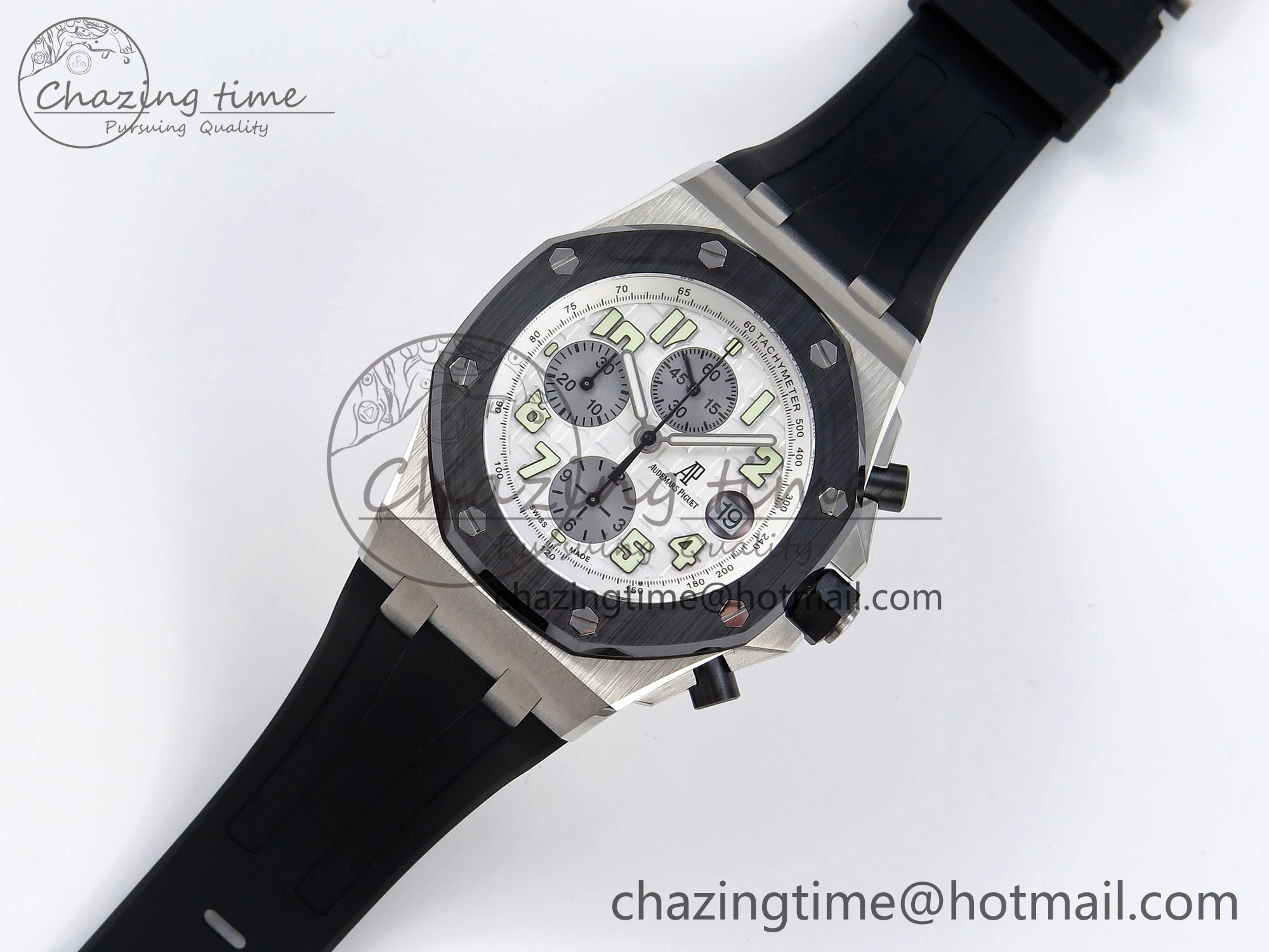 FlexibleFit Royal Oak Offshore 42mm SS Black Ceramic Bezel APF 1:1 Best Edition White Silver Dial on Black Rubber Strap A 4540
