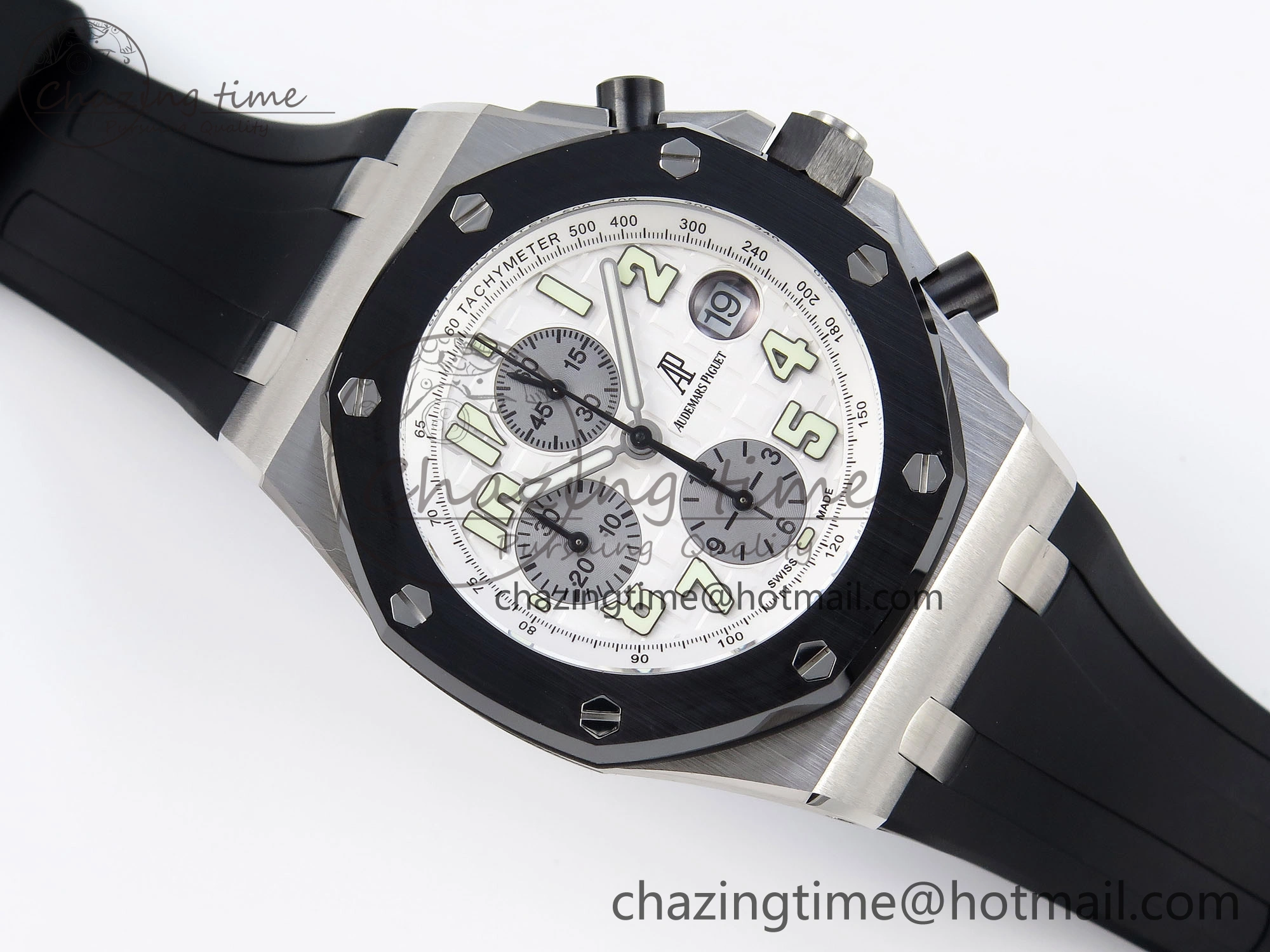 FlexibleFit Royal Oak Offshore 42mm SS Black Ceramic Bezel APF 1:1 Best Edition White Silver Dial on Black Rubber Strap A 4540