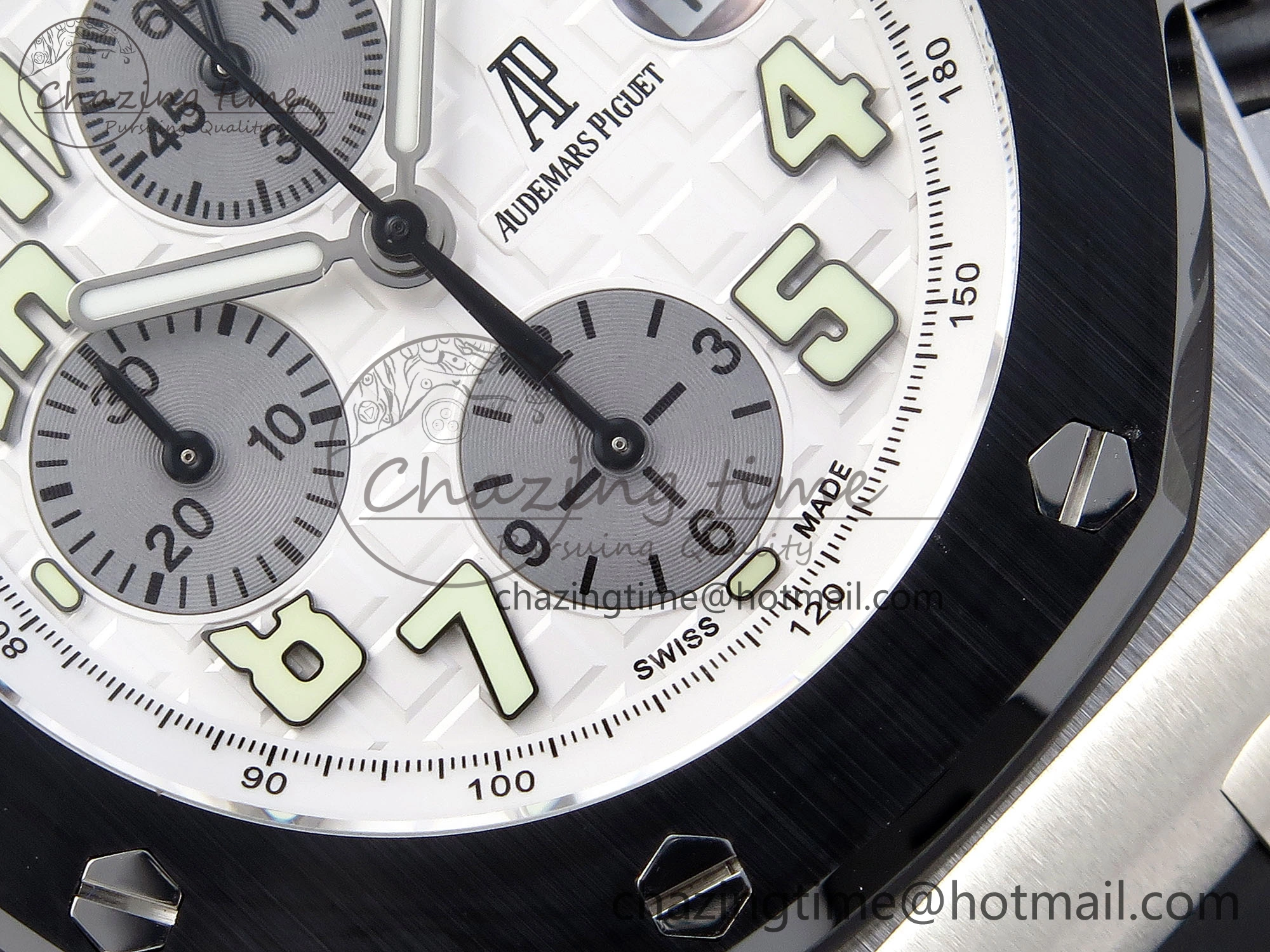 FlexibleFit Royal Oak Offshore 42mm SS Black Ceramic Bezel APF 1:1 Best Edition White Silver Dial on Black Rubber Strap A 4540