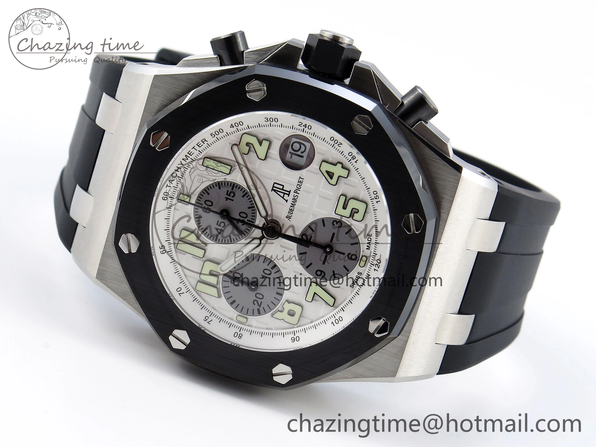 FlexibleFit Royal Oak Offshore 42mm SS Black Ceramic Bezel APF 1:1 Best Edition White Silver Dial on Black Rubber Strap A 4540
