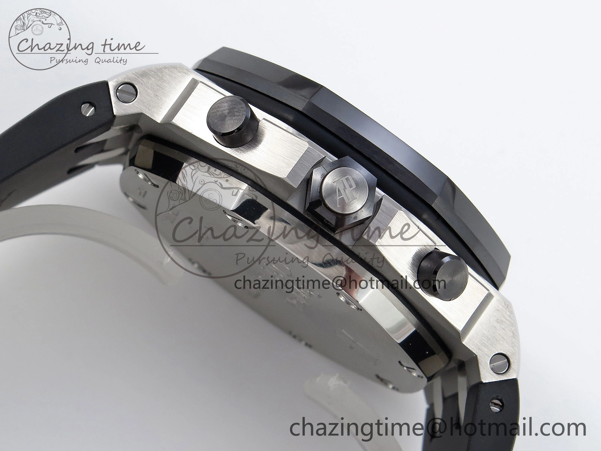 FlexibleFit Royal Oak Offshore 42mm SS Black Ceramic Bezel APF 1:1 Best Edition White Silver Dial on Black Rubber Strap A 4540