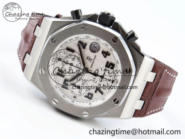 TechFriendly Royal Oak Offshore 42mm Safari SS APF 1:1 Best Edition White Dial on Brown Leather Strap A 4527
