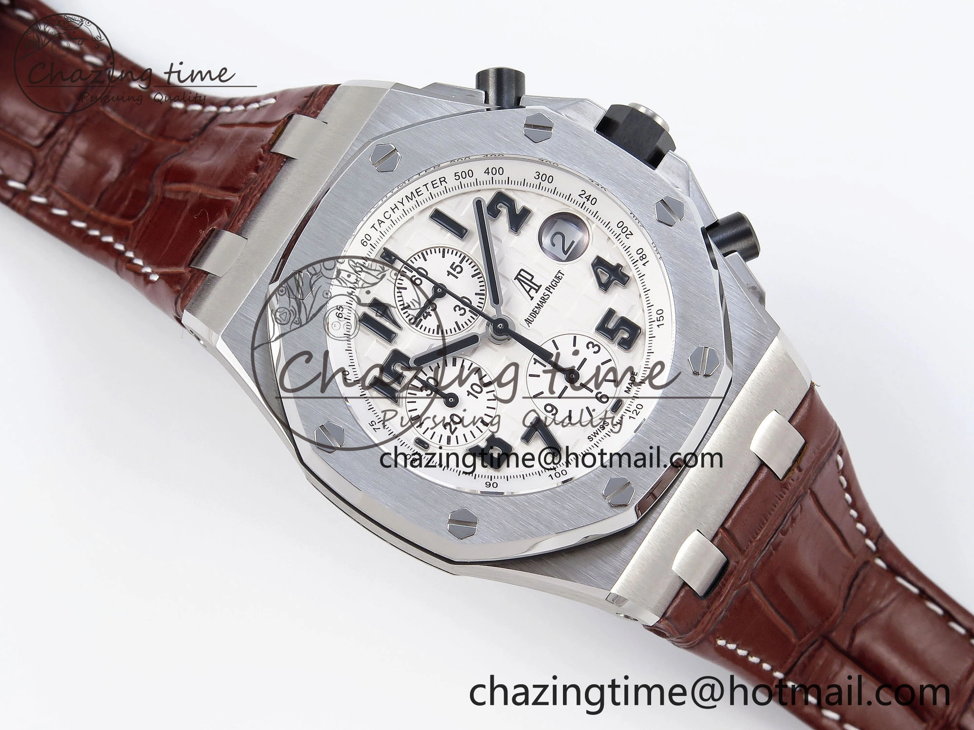 TechFriendly Royal Oak Offshore 42mm Safari SS APF 1:1 Best Edition White Dial on Brown Leather Strap A 4527