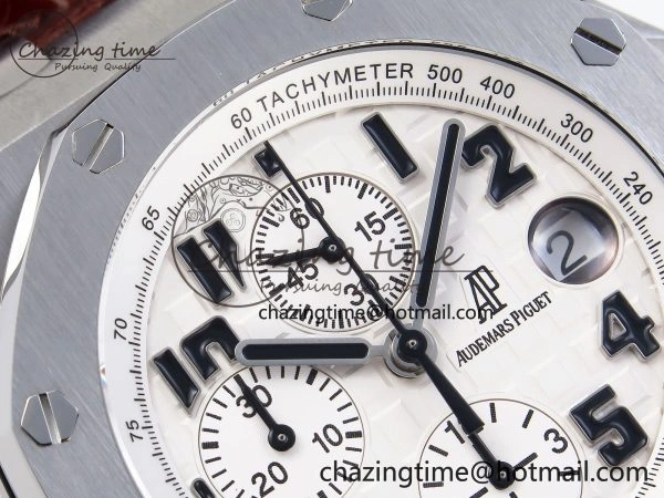 TechFriendly Royal Oak Offshore 42mm Safari SS APF 1:1 Best Edition White Dial on Brown Leather Strap A 4527