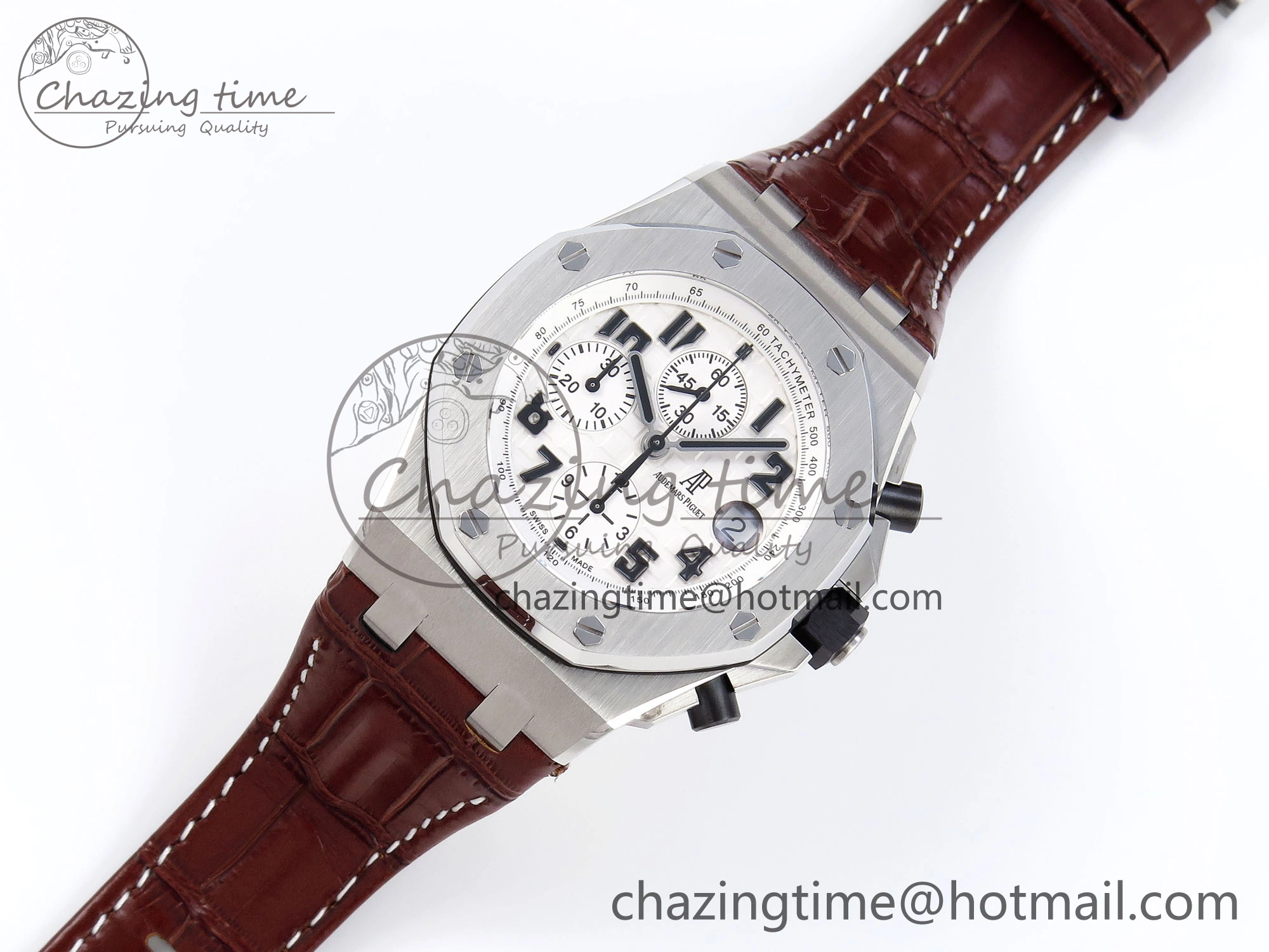 TechFriendly Royal Oak Offshore 42mm Safari SS APF 1:1 Best Edition White Dial on Brown Leather Strap A 4527