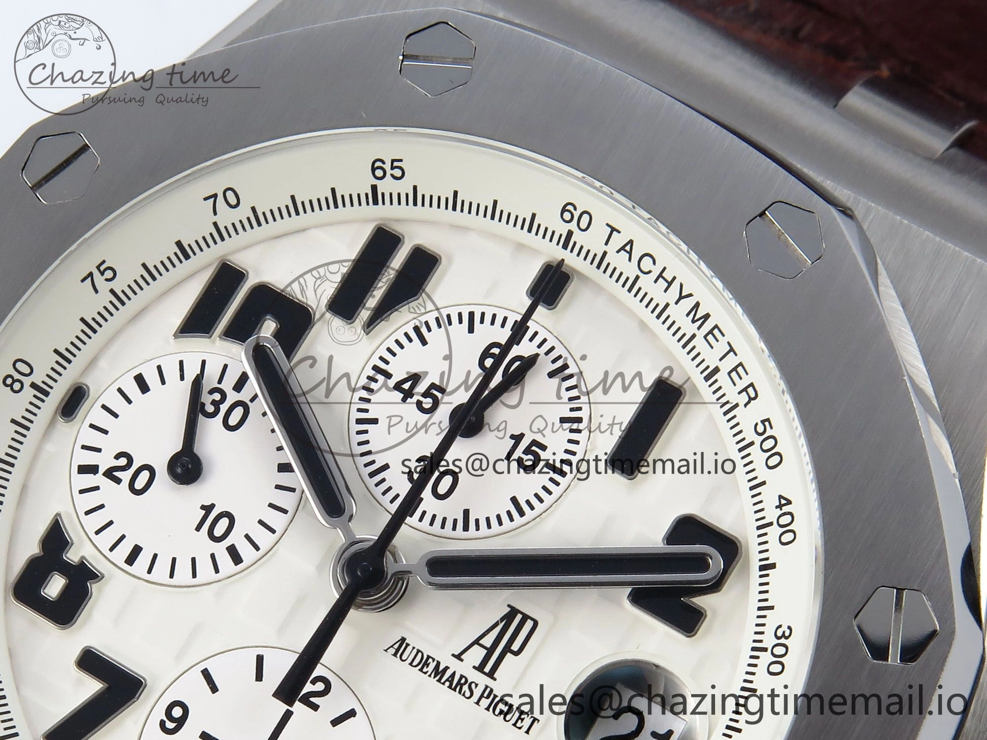 EyeCatching Royal Oak Offshore 42mm Safari TKF Best Edition White Dial on Brown Leather Strap A 4354