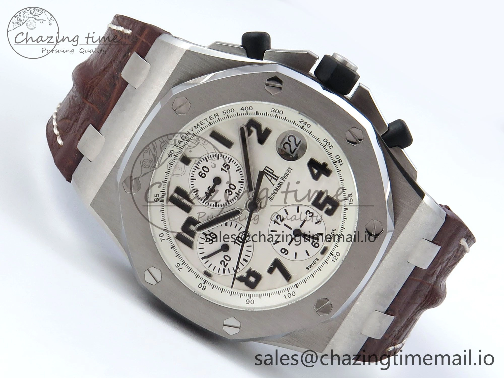 EyeCatching Royal Oak Offshore 42mm Safari TKF Best Edition White Dial on Brown Leather Strap A 4354