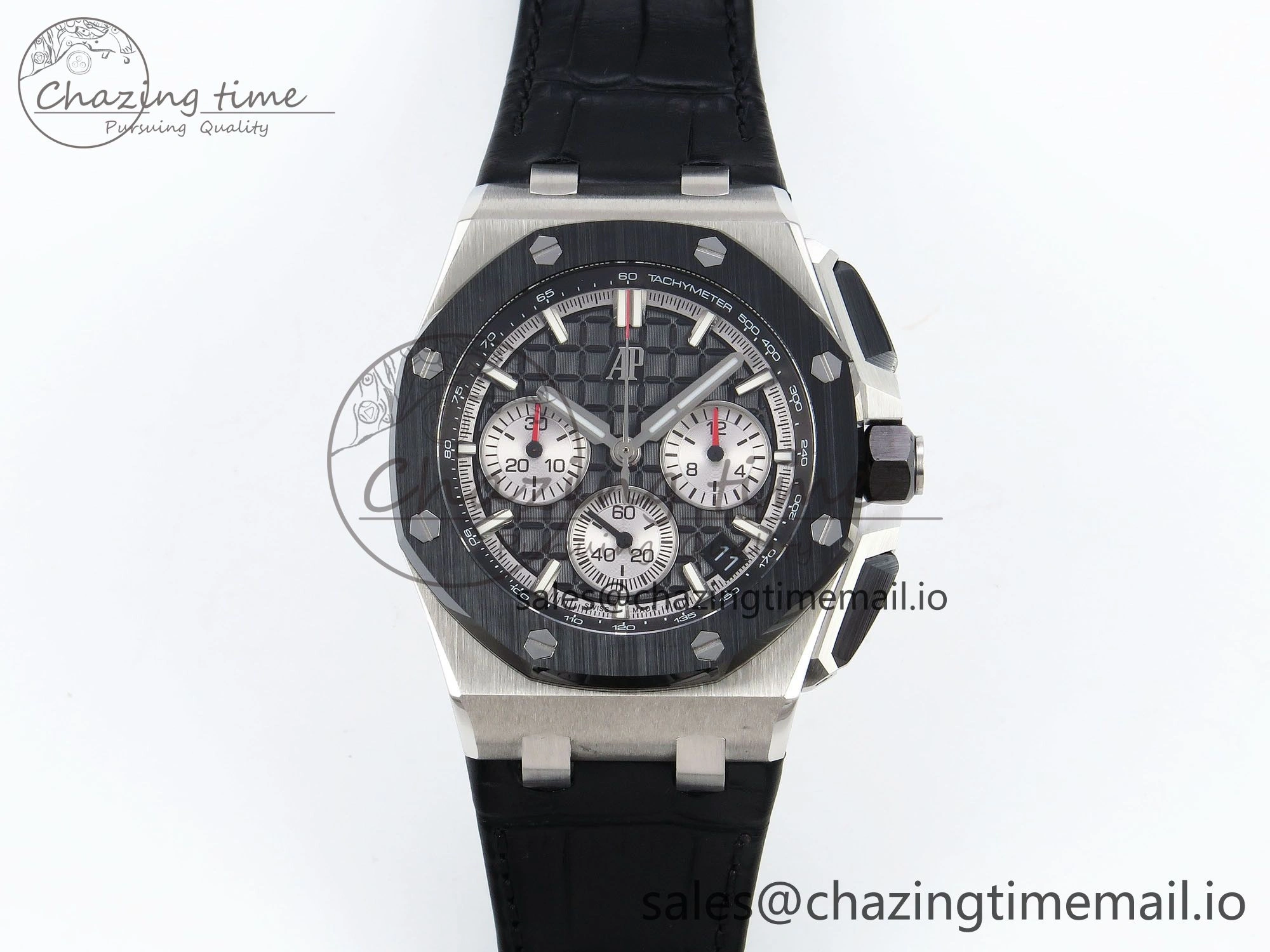 Sporty Royal Oak Offshore 43mm 26420so SS APPF Best Edition Black Dial on Black Leather Strap A 4410