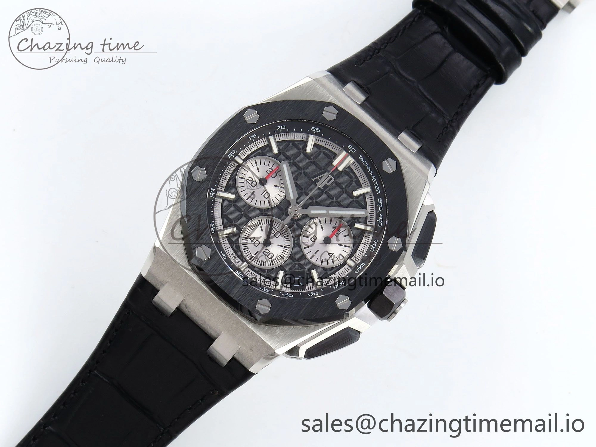 Sporty Royal Oak Offshore 43mm 26420so SS APPF Best Edition Black Dial on Black Leather Strap A 4410
