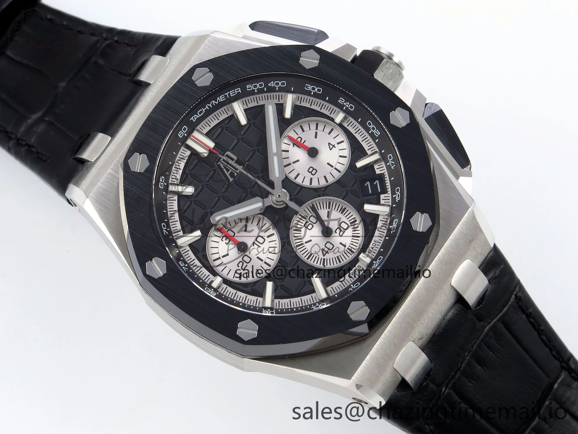 Sporty Royal Oak Offshore 43mm 26420so SS APPF Best Edition Black Dial on Black Leather Strap A 4410