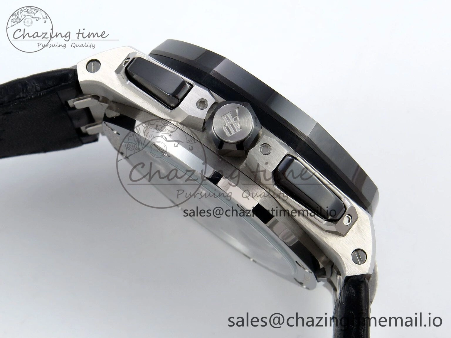Sporty Royal Oak Offshore 43mm 26420so SS APPF Best Edition Black Dial on Black Leather Strap A 4410