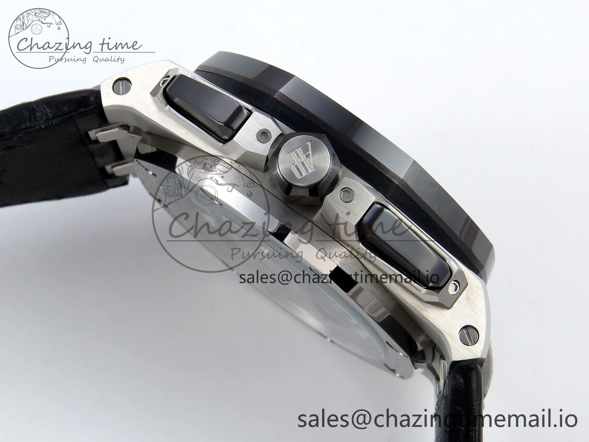 Sporty Royal Oak Offshore 43mm 26420so SS APPF Best Edition Black Dial on Black Leather Strap A 4410