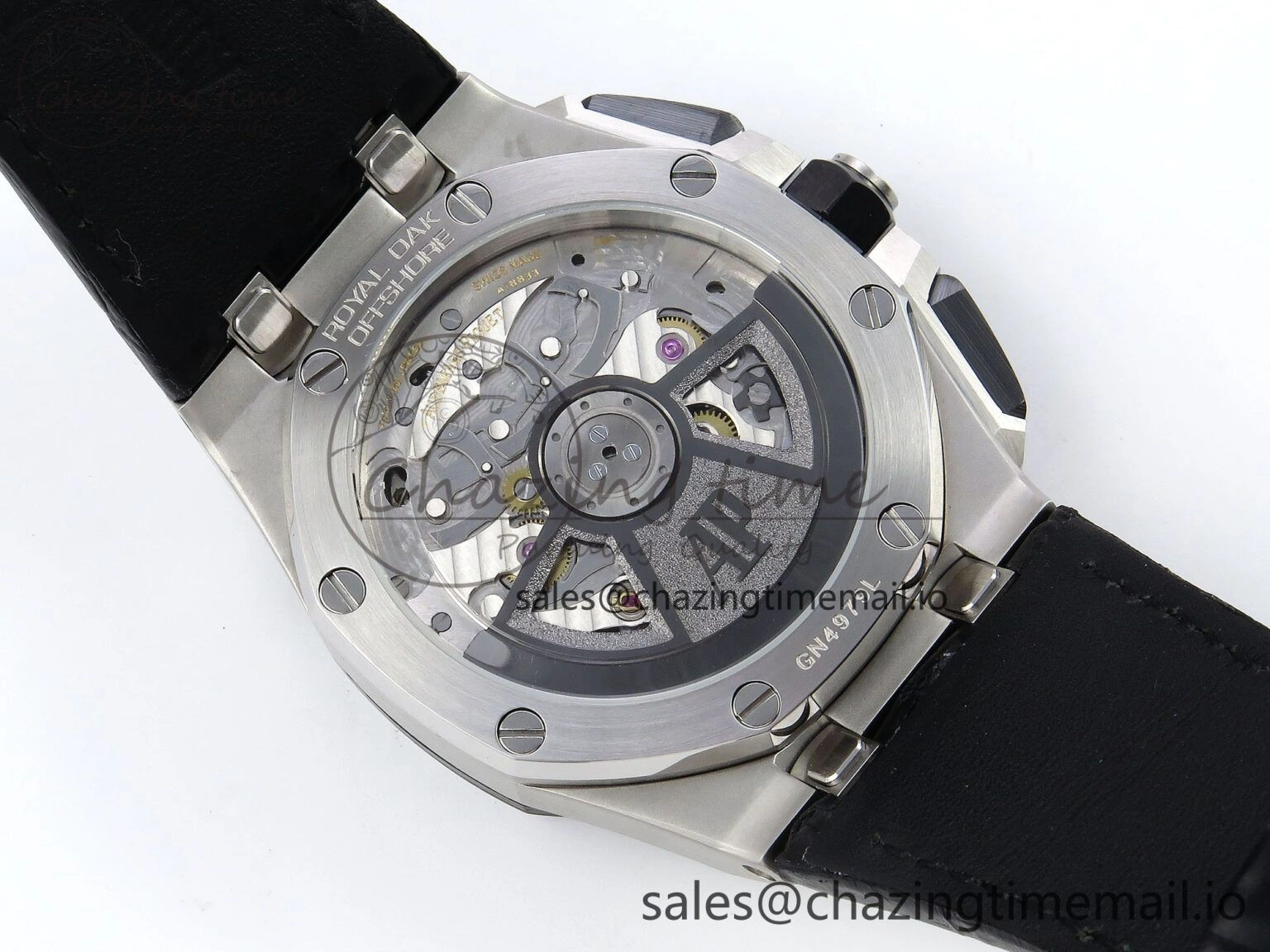 Sporty Royal Oak Offshore 43mm 26420so SS APPF Best Edition Black Dial on Black Leather Strap A 4410