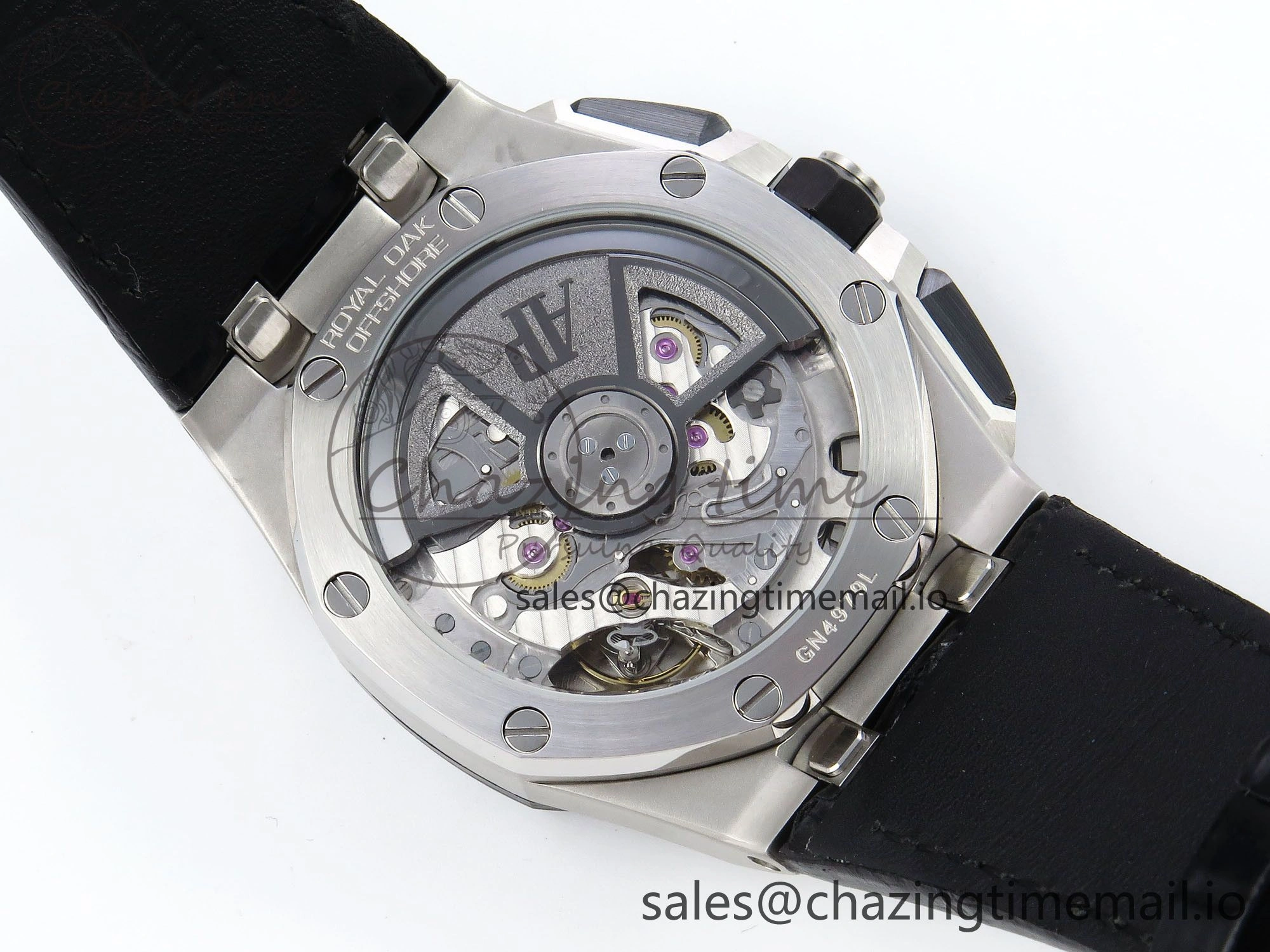 Sporty Royal Oak Offshore 43mm 26420so SS APPF Best Edition Black Dial on Black Leather Strap A 4410