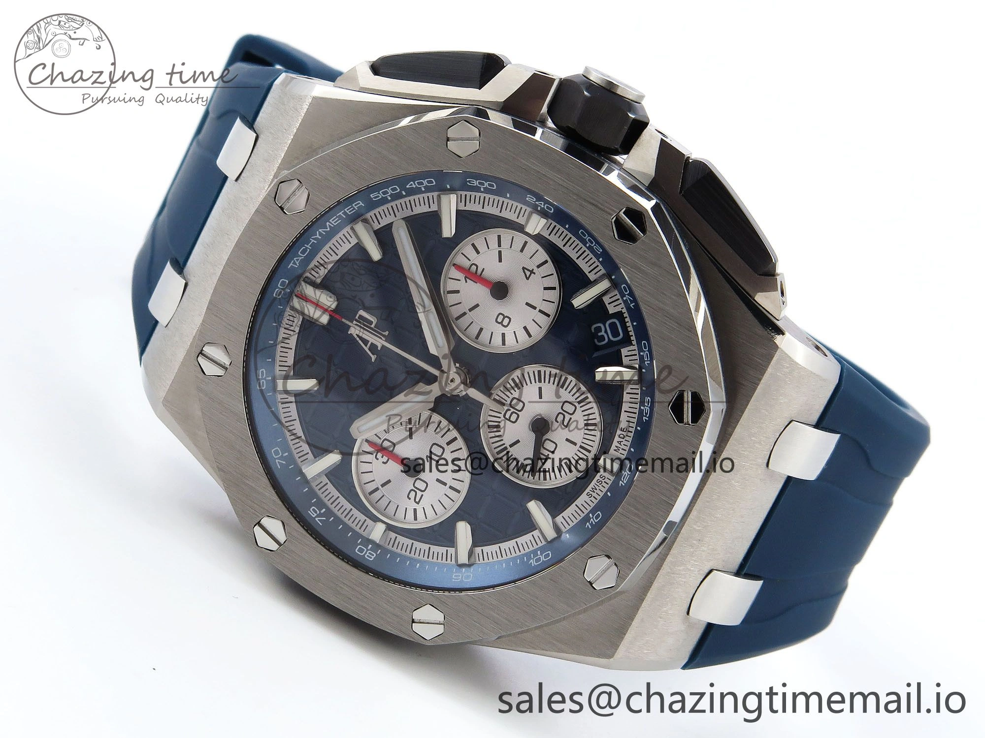 SportInspired Royal Oak Offshore 43mm 26420ti Titanium APPF Best Edition Blue Dial on Blue Rubber Strap A 4408