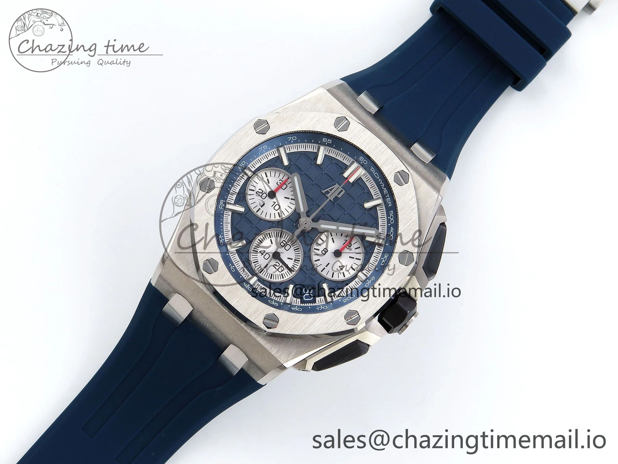 SportInspired Royal Oak Offshore 43mm 26420ti Titanium APPF Best Edition Blue Dial on Blue Rubber Strap A 4408