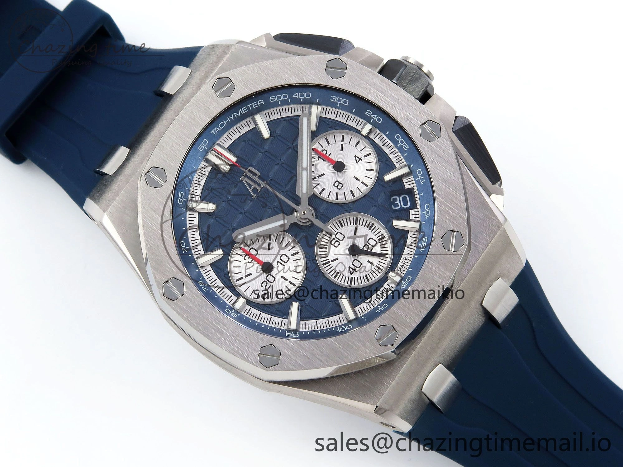 SportInspired Royal Oak Offshore 43mm 26420ti Titanium APPF Best Edition Blue Dial on Blue Rubber Strap A 4408