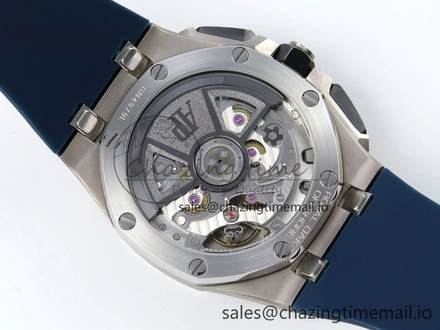 SportInspired Royal Oak Offshore 43mm 26420ti Titanium APPF Best Edition Blue Dial on Blue Rubber Strap A 4408
