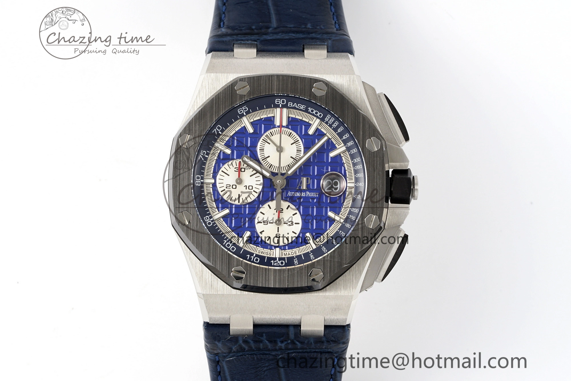 FashionForward Royal Oak Offshore 44mm Black Ceramic Bezel APF 1:1 Best Edition Blue Dial on Blue Leather Strap A3126 V 4595