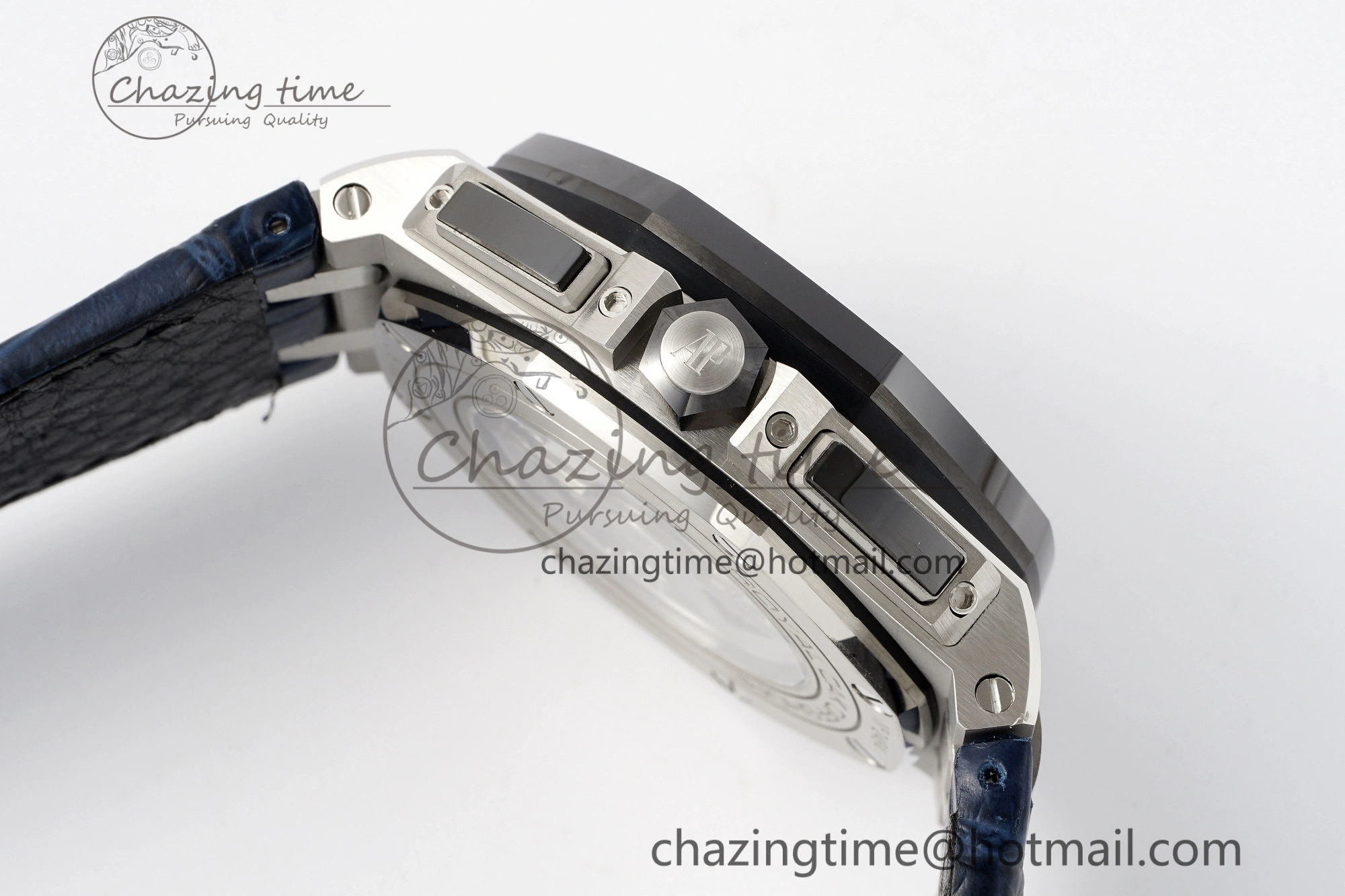 FashionForward Royal Oak Offshore 44mm Black Ceramic Bezel APF 1:1 Best Edition Blue Dial on Blue Leather Strap A3126 V 4595