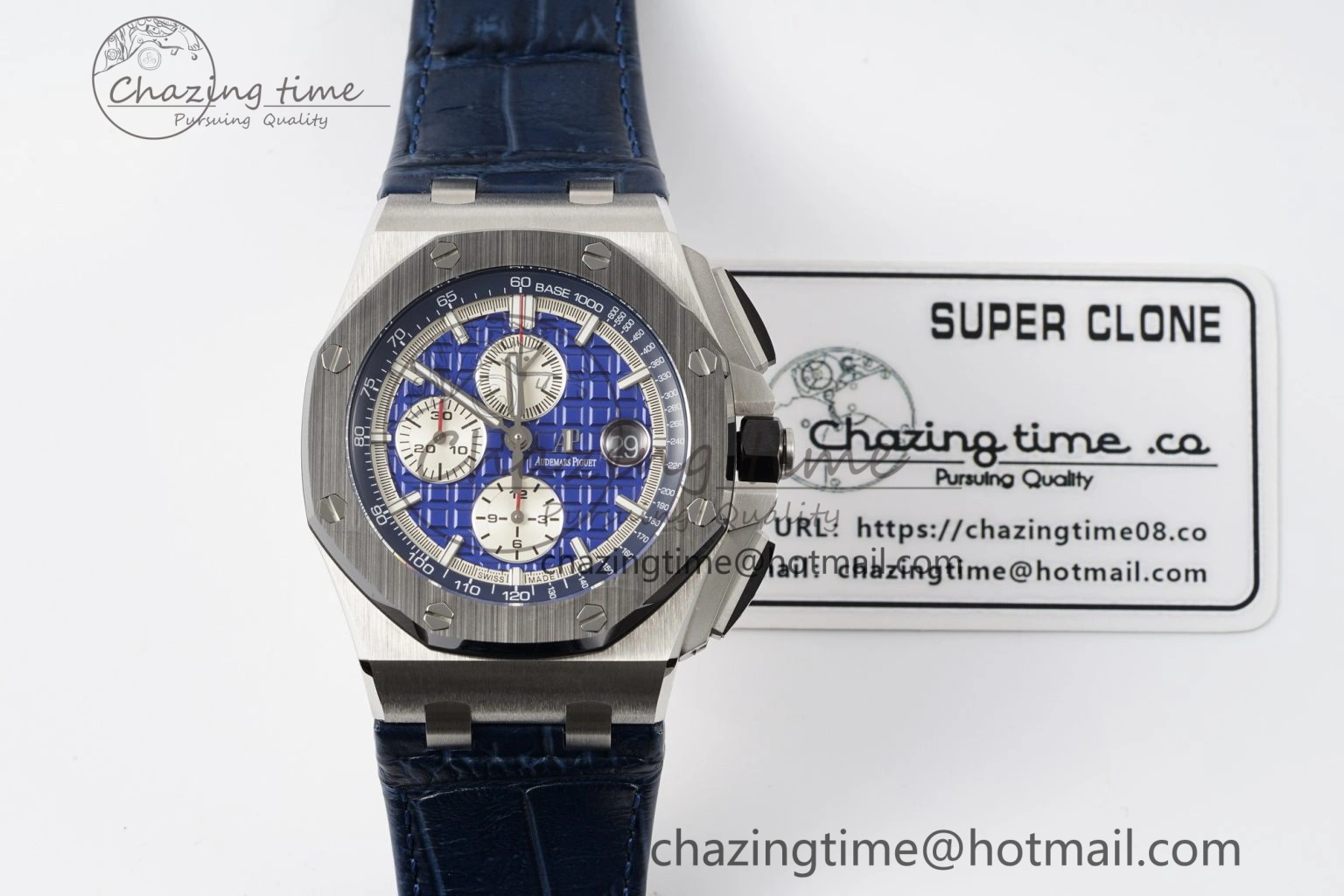 FashionForward Royal Oak Offshore 44mm Black Ceramic Bezel APF 1:1 Best Edition Blue Dial on Blue Leather Strap A3126 V 4595