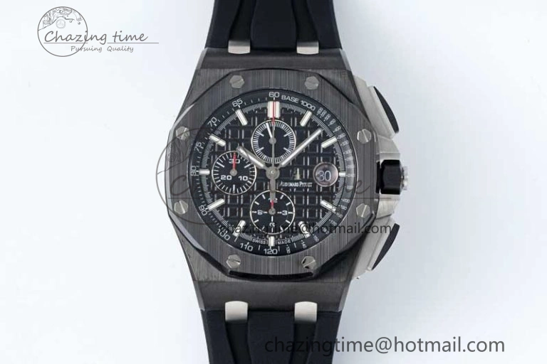 SmoothTexture Royal Oak Offshore 44mm Black Ceramic Case APF 1:1 Best Edition Black Dial on Black Rubber Strap A 4676