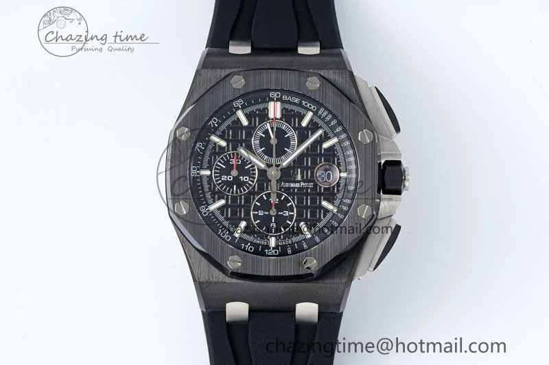 SmoothTexture Royal Oak Offshore 44mm Black Ceramic Case APF 1:1 Best Edition Black Dial on Black Rubber Strap A 4676