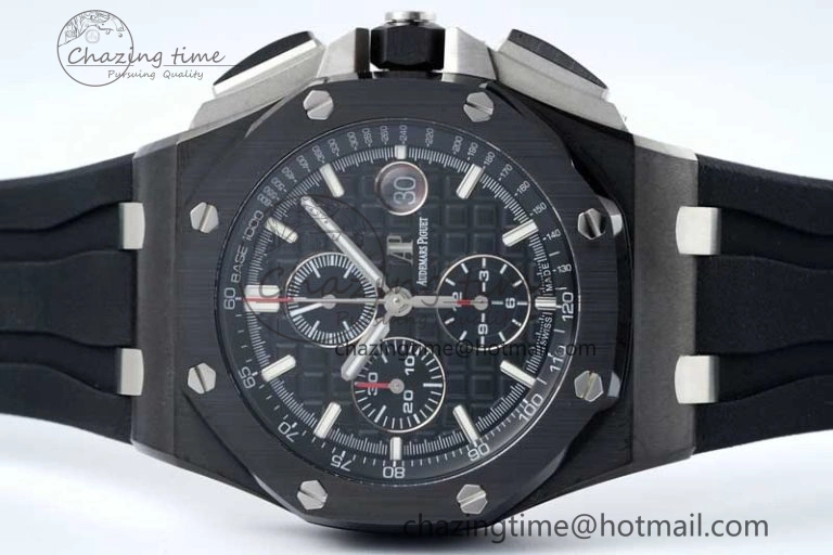 SmoothTexture Royal Oak Offshore 44mm Black Ceramic Case APF 1:1 Best Edition Black Dial on Black Rubber Strap A 4676
