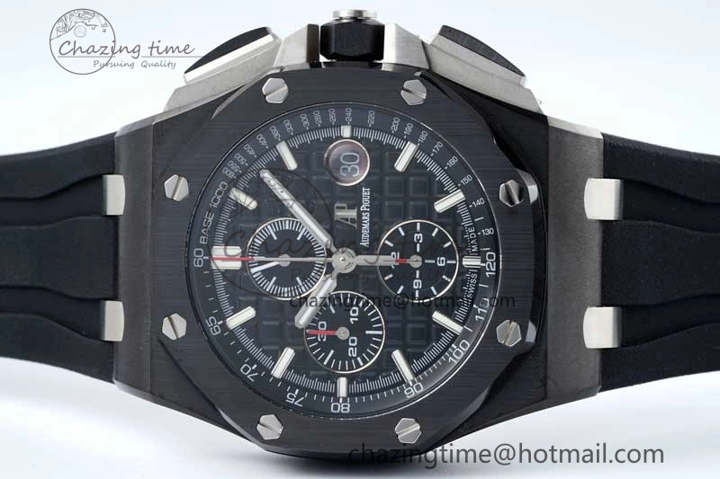 SmoothTexture Royal Oak Offshore 44mm Black Ceramic Case APF 1:1 Best Edition Black Dial on Black Rubber Strap A 4676