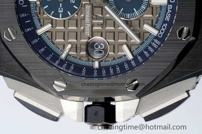 MoistureWicking Royal Oak Offshore 44mm Black Ceramic Case APF 1:1 Best Edition Gray Blue Dial on Black Rubber Strap A 4674