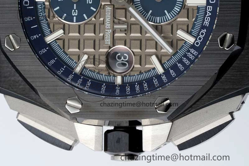 MoistureWicking Royal Oak Offshore 44mm Black Ceramic Case APF 1:1 Best Edition Gray Blue Dial on Black Rubber Strap A 4674