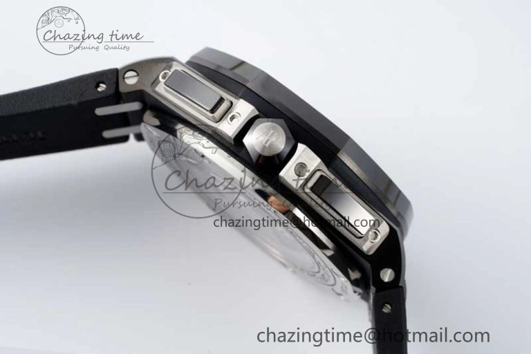MoistureWicking Royal Oak Offshore 44mm Black Ceramic Case APF 1:1 Best Edition Gray Blue Dial on Black Rubber Strap A 4674