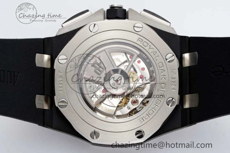 MoistureWicking Royal Oak Offshore 44mm Black Ceramic Case APF 1:1 Best Edition Gray Blue Dial on Black Rubber Strap A 4674
