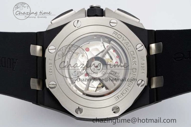 MoistureWicking Royal Oak Offshore 44mm Black Ceramic Case APF 1:1 Best Edition Gray Blue Dial on Black Rubber Strap A 4674