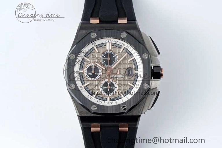 Royal Oak Offshore 44mm Black Ceramic Case APF 1:1 Best Edition Gray White Dial on Black Rubber Strap A Attractive 4677