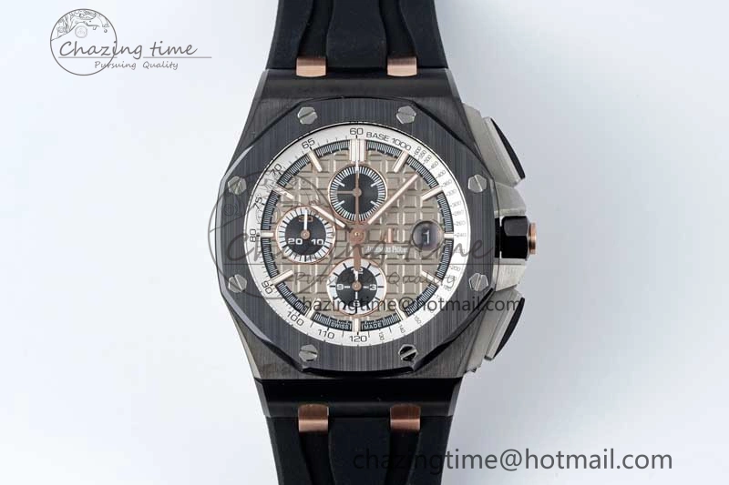 Royal Oak Offshore 44mm Black Ceramic Case APF 1:1 Best Edition Gray White Dial on Black Rubber Strap A Attractive 4677