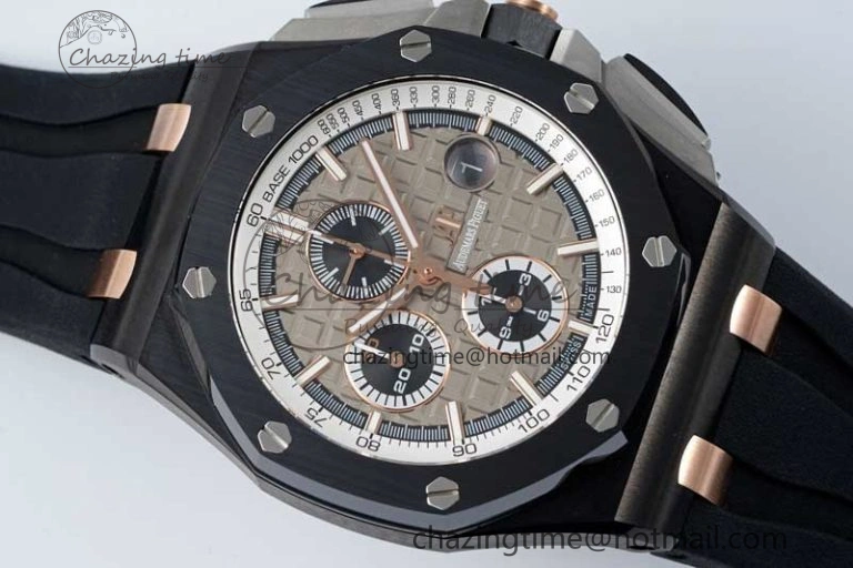 Royal Oak Offshore 44mm Black Ceramic Case APF 1:1 Best Edition Gray White Dial on Black Rubber Strap A Attractive 4677