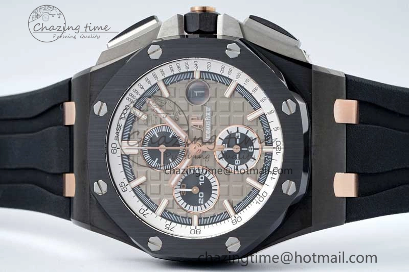 Royal Oak Offshore 44mm Black Ceramic Case APF 1:1 Best Edition Gray White Dial on Black Rubber Strap A Attractive 4677