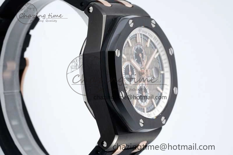 Royal Oak Offshore 44mm Black Ceramic Case APF 1:1 Best Edition Gray White Dial on Black Rubber Strap A Attractive 4677