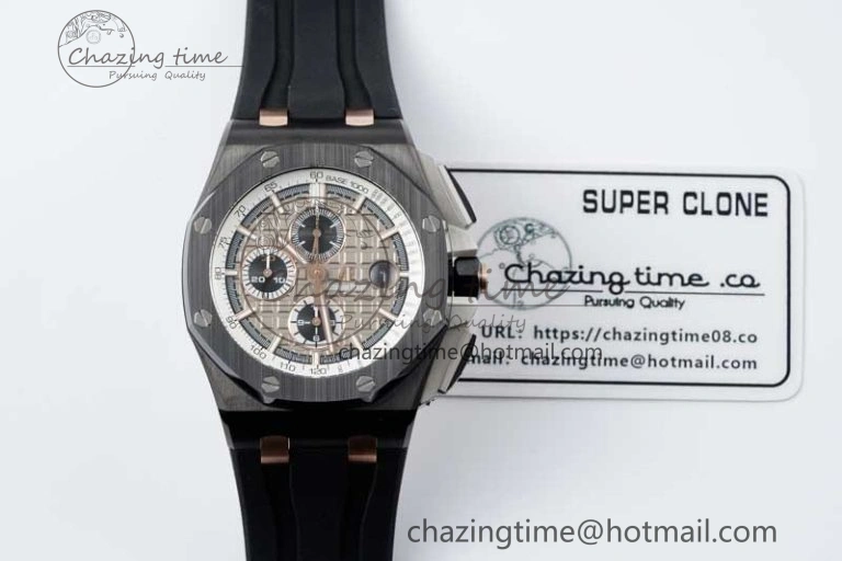 Royal Oak Offshore 44mm Black Ceramic Case APF 1:1 Best Edition Gray White Dial on Black Rubber Strap A Attractive 4677