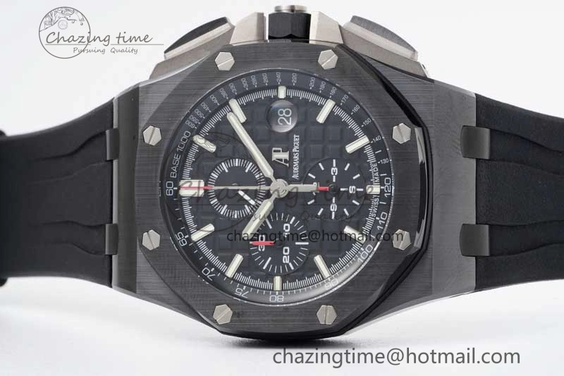 Royal Oak Offshore 44mm Black Ceramic Case JJF 1:1 Best Edition Black Dial on Rubber Strap A3126 V Refined 4655