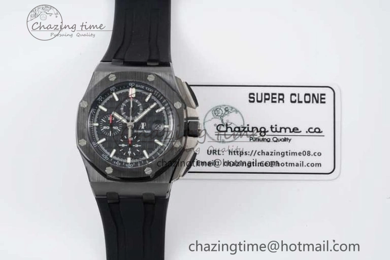 Royal Oak Offshore 44mm Black Ceramic Case JJF 1:1 Best Edition Black Dial on Rubber Strap A3126 V Refined 4655